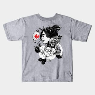 Cute Vaporwave Geisha Girl Kids T-Shirt